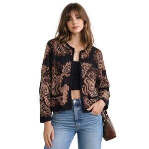 Vintage Tally-Ho Knit Cardigan Sweater Brown Black Paisley | M